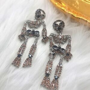 New SKELETON amber and black rhinestone halloween earrings